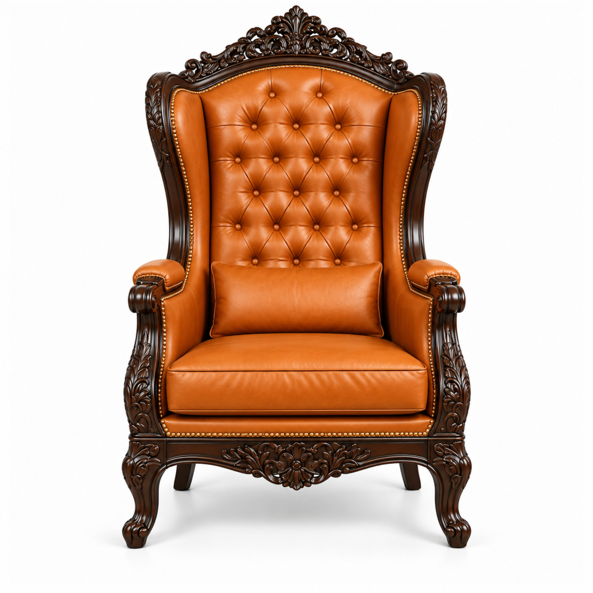 Royal Maharaja High Back Chair, upholstered in luxurious Leatherette, featuring wide armrests and design and Hand Crafting Chair Durable & High Comfort Chair
