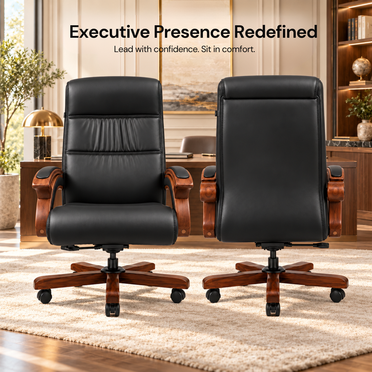 Director Chair for office Made in Plyboard with Leatherette Upholstery & Armrest with Height Adjustable & Revolving Chair -black