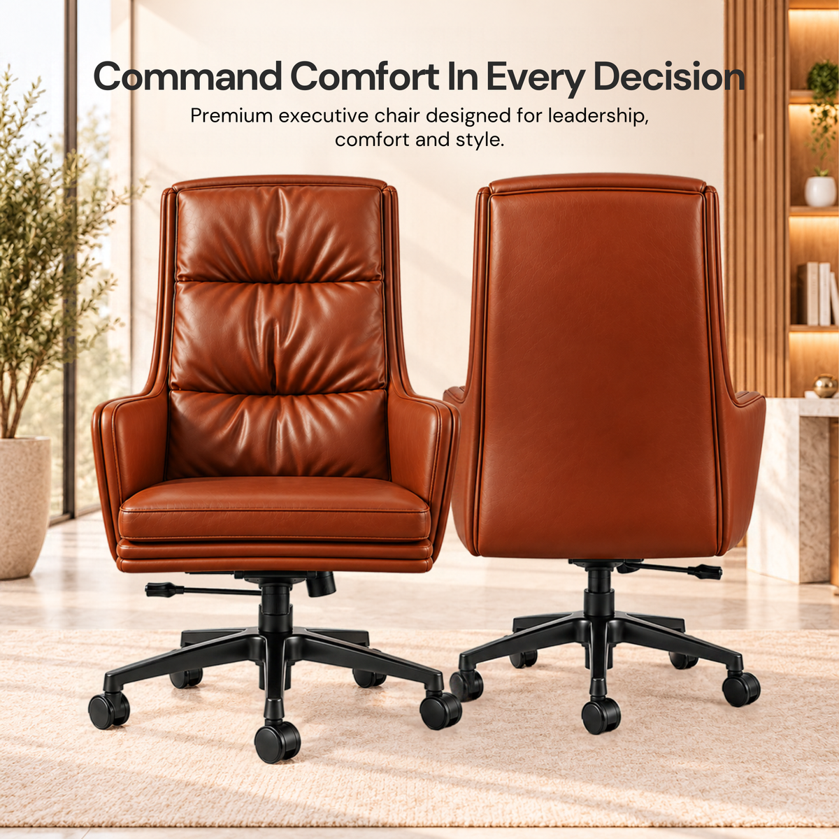 Premium High Back Executive Office Chair with Padded Armrests, Tilt Mechanism, Height Adjustment & Smooth Mobility for Home and Office