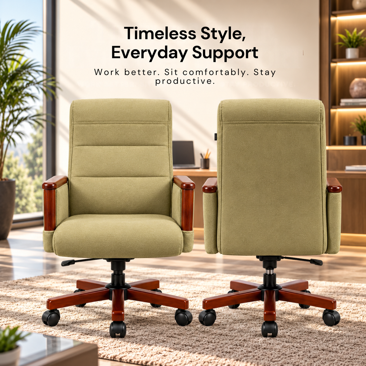 High Back Wooden with Fabric Revolving & Recliner Chair | Director Chair | Office - Cream Color