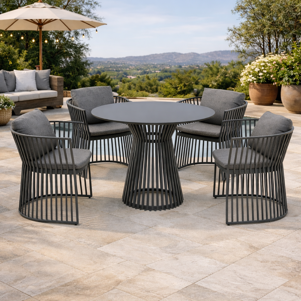 বাগানের বারান্দার জন্য বাইরের দরজার বসার টেবিল এবং চেয়ার সেট, ৪টি চেয়ার এবং ১টি টেবিল সহ টেবিল সেট আসবাবপত্র