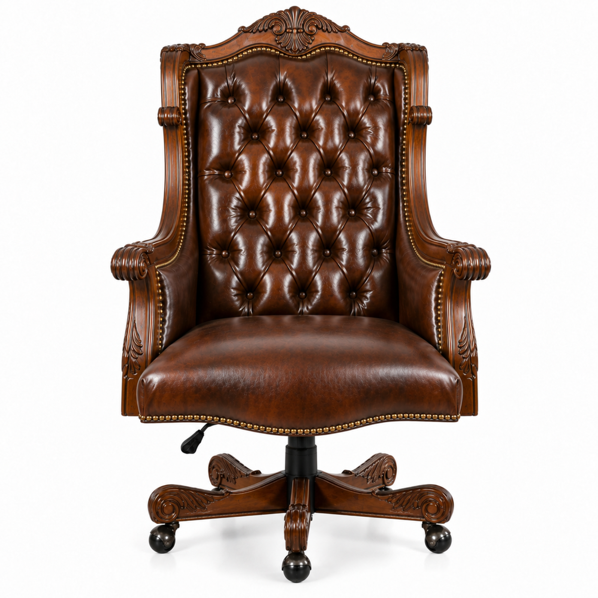 Luxury Design Boss and Director High-Back Leatherette Office Chair Swivel, Adjustable Height, Fixed Armrest, and for Wooden Base