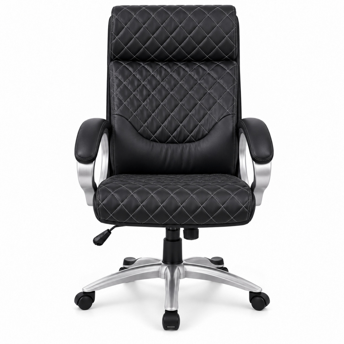 Luxury Executive Office Chair with Diamond Quilted High Backrest, Padded Headrest, Cushioned Armrests, Adjustable Height & Chrome Swivel Base