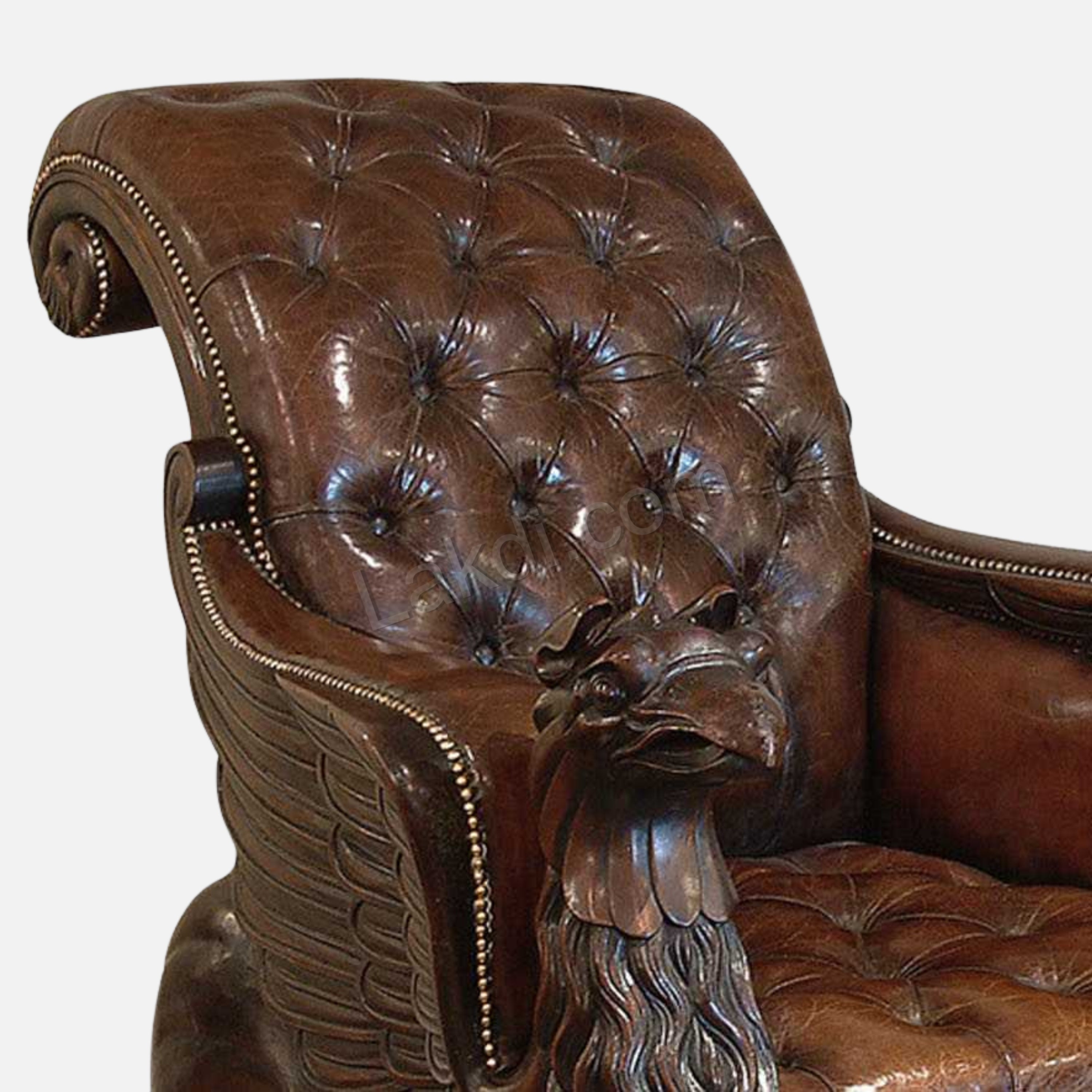 Royal Handcrafted Director's Chair – Solid Teak Wood with Leatherette Upholstery & Brown Carved Armrests