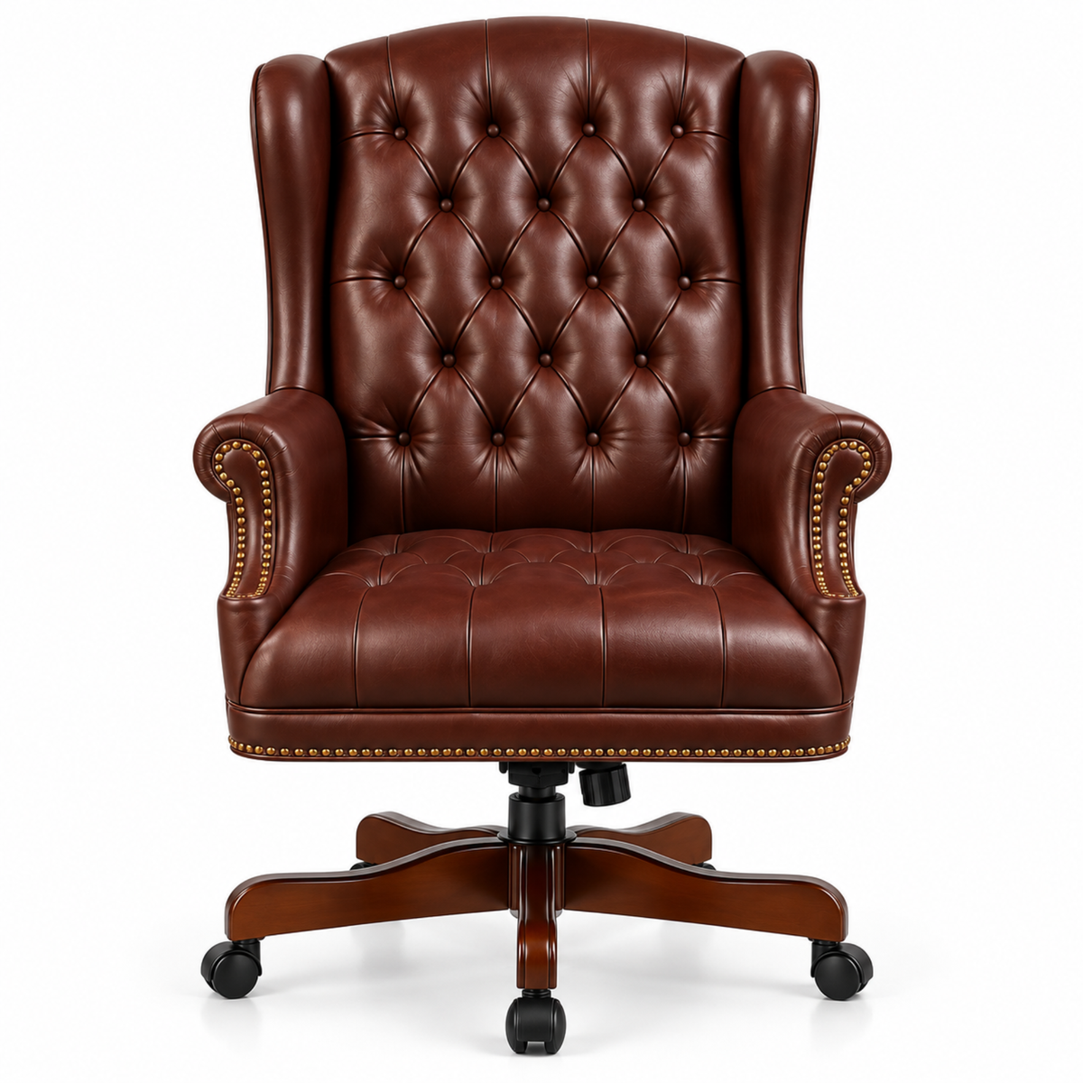 Luxury Wingback Swivel Chair with Wooden Base and Classic Tufted Style Director Desk Chair