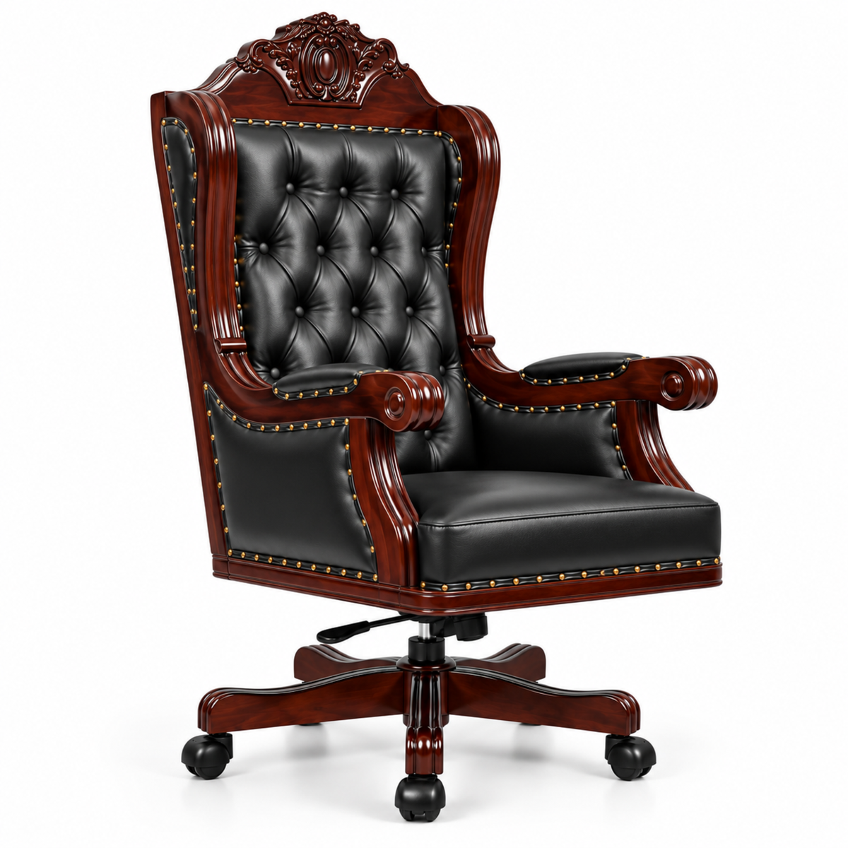 Director Chair Luxury High-Back Leatherette Office Chair with Adjustable Height, Fixed Armrests, Wooden Base, Premium Handcrafted Swivel Tilt Chair