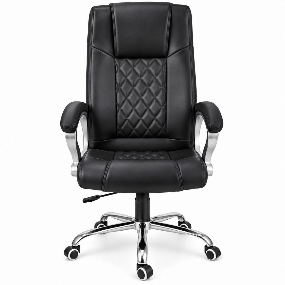 Modern Director Office Chair, Leatherette Upholstery with High Back and Powder-Coated Chrome Base