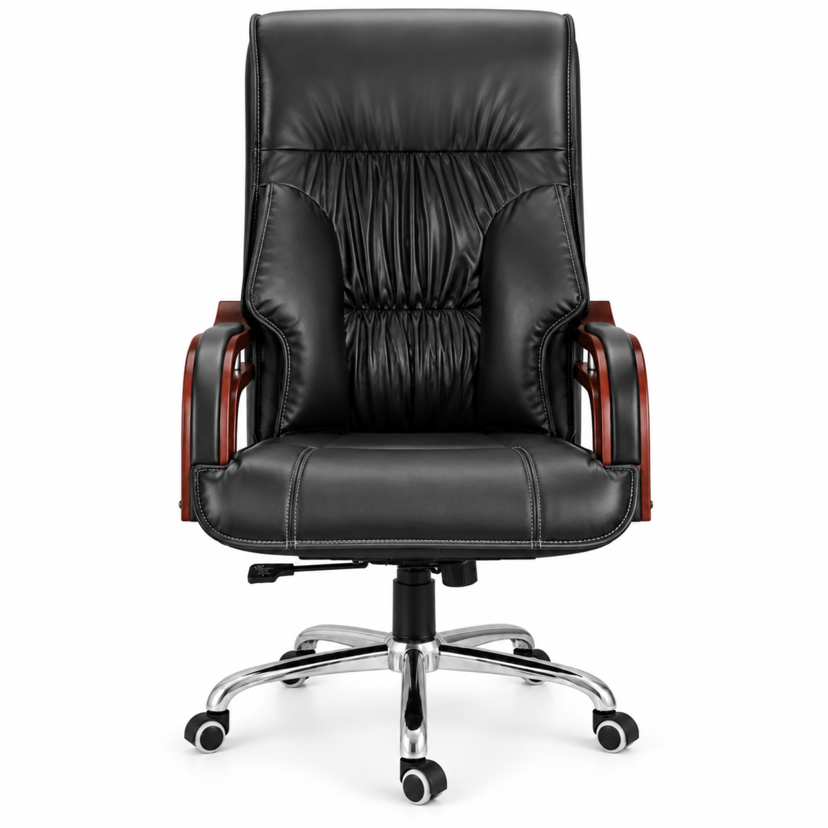 Luxury Boss Chair with High Back Leatherette Design and Stylish Chrome Base and Wooden Handle