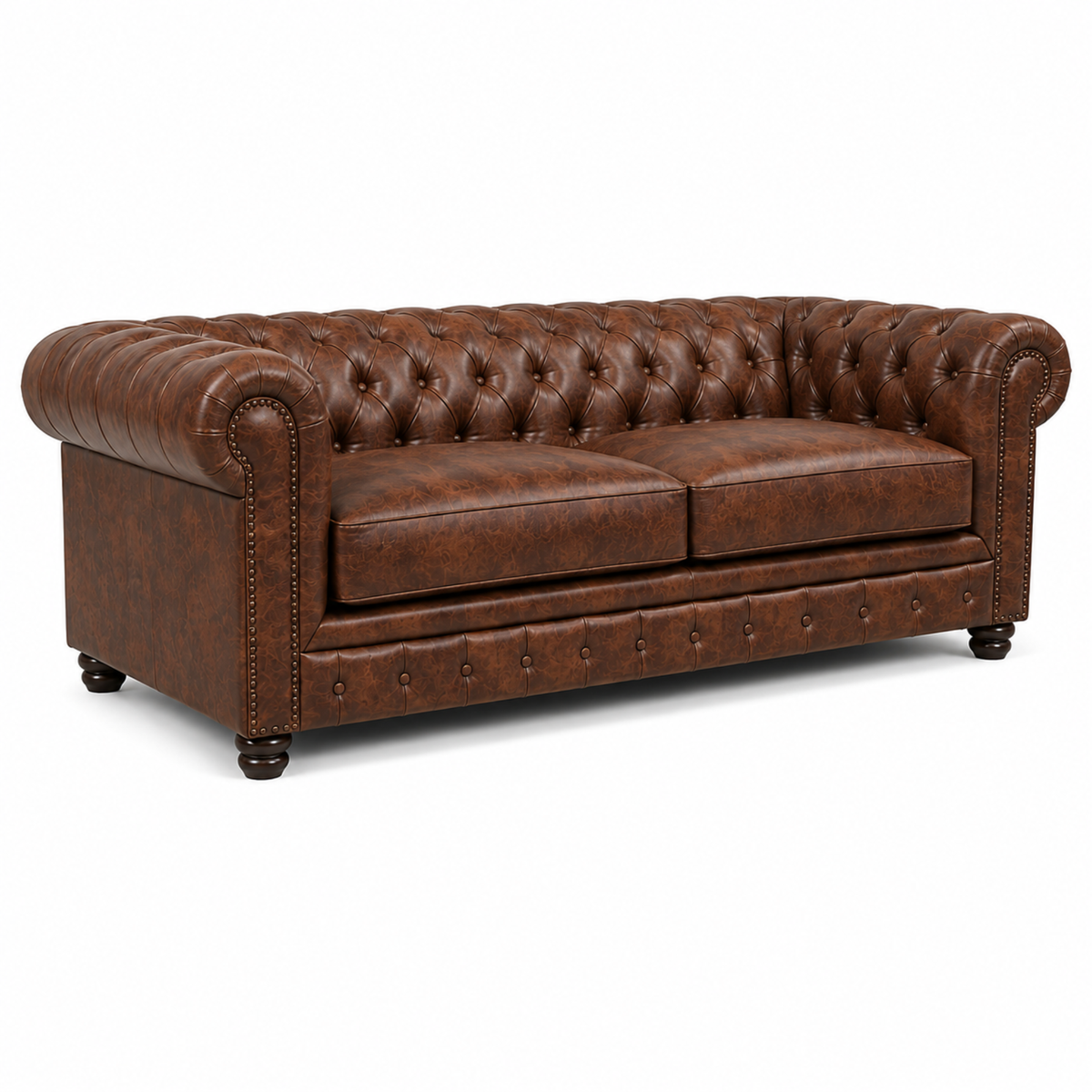3 Seater chesterfield sofa Modern Design and Leatherette fabric Durable & Comfortable Padded Perfect for living Room -Brown