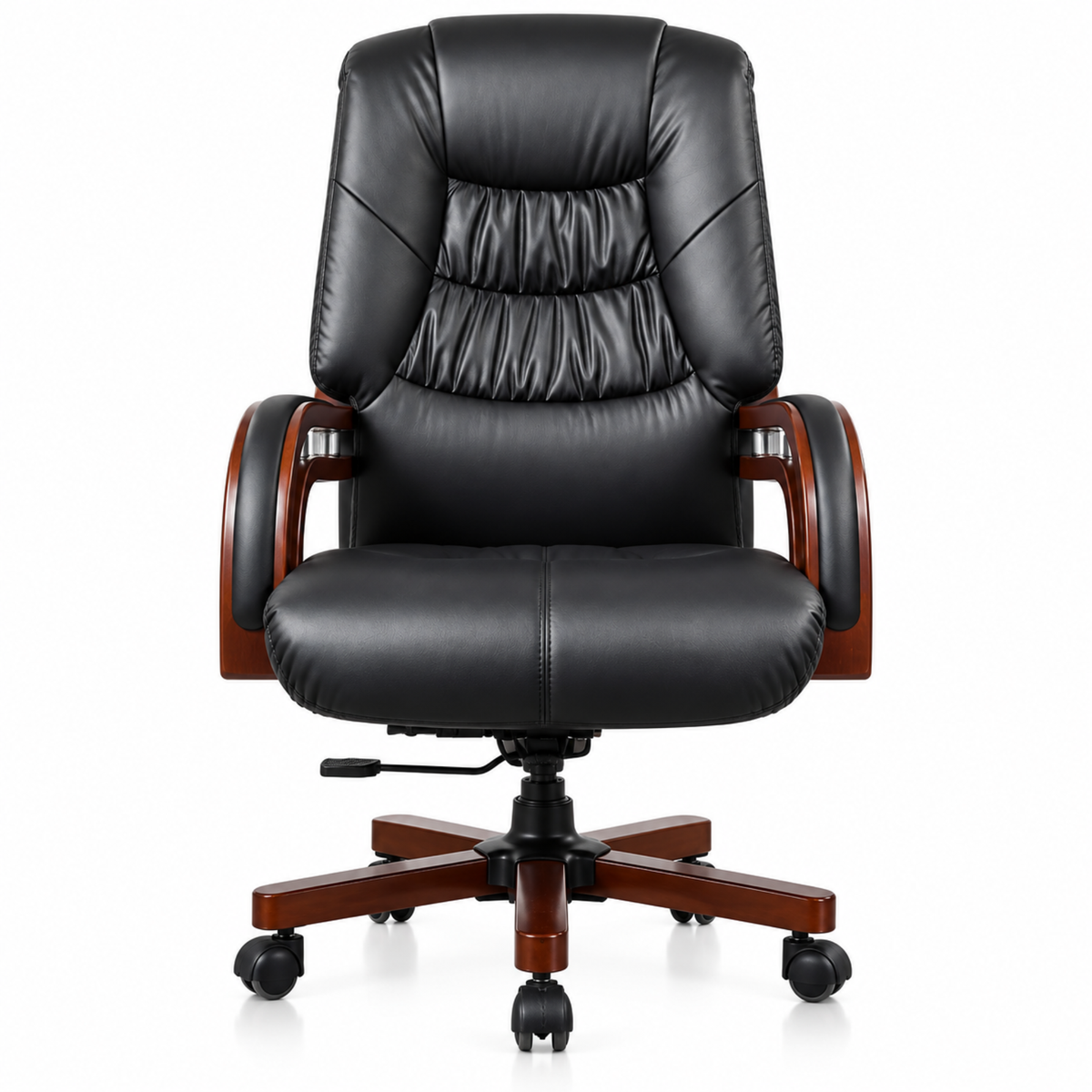 High Back Director Chair for office Made in Plyboard with Leatherette Upholstery & Armrest with wooden WheelBase & Revolving Chair -black