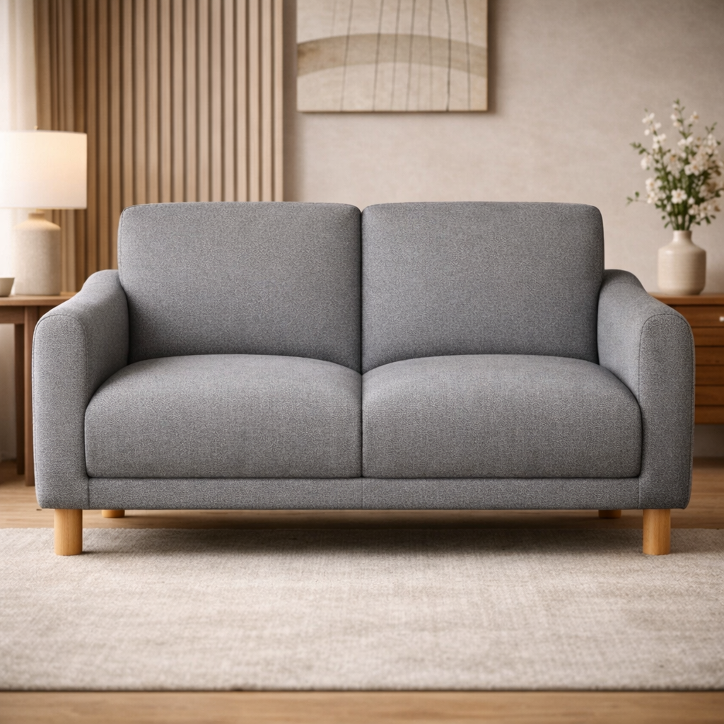 लिविंग रूम के लिए 2 सीटर सोफा, फ़ैब्रिक सोफा और उच्च घनत्व वाले फ़ोम सॉफ्ट कुशन के साथ आधुनिक और स्टाइलिश डिज़ाइन