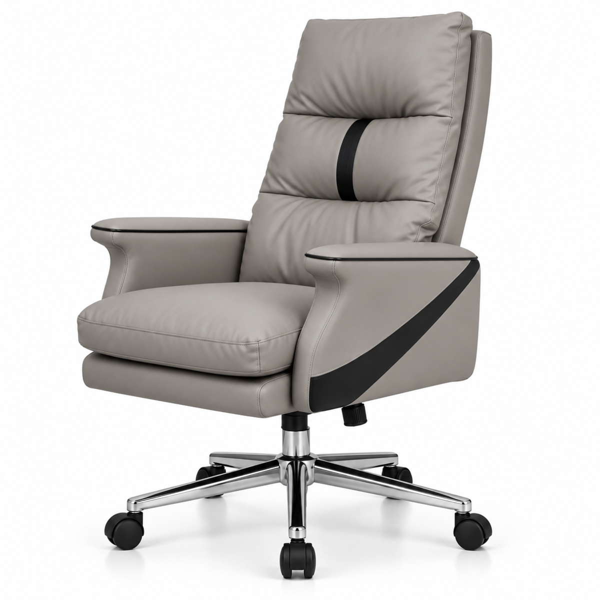 Luxury Leatherette Director High Back Office Chair with Recliner, Ergonomic Design, Chrome Base and Smooth Castors – Premium Brown Executive Chair