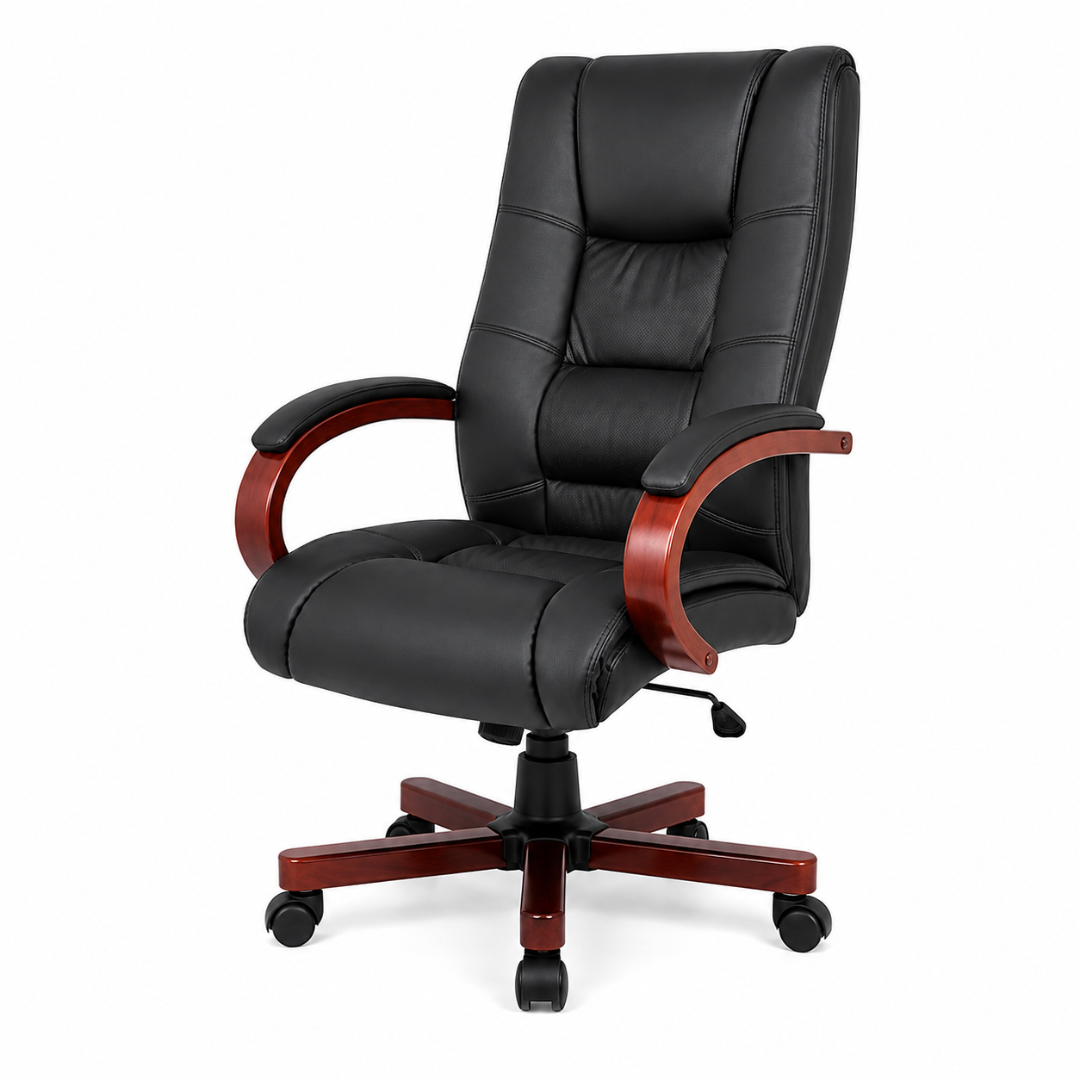 Stylish Leatherette Director and Boss Office Chair with Wooden Handle and Base