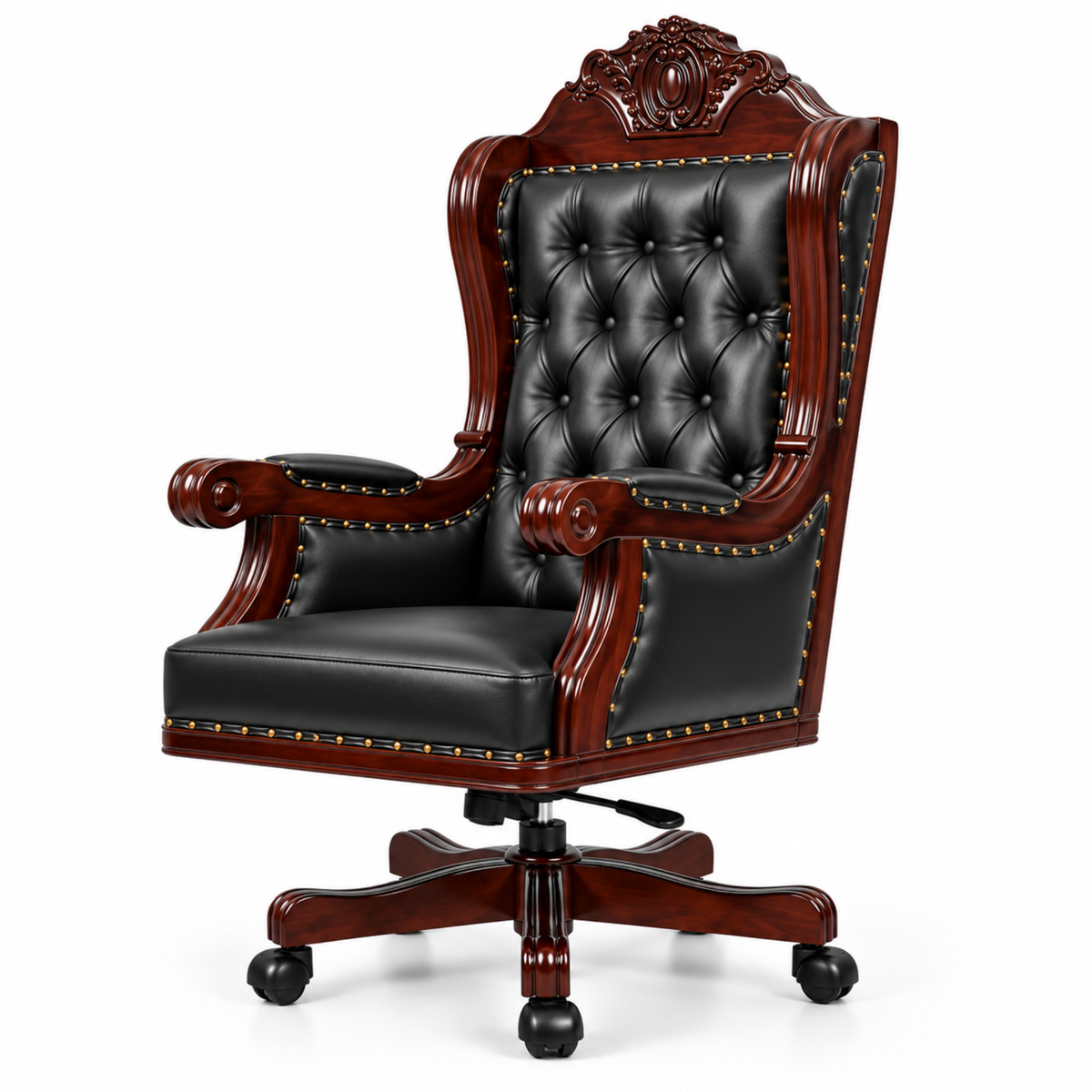 Director Chair Luxury High-Back Leatherette Office Chair with Adjustable Height, Fixed Armrests, Wooden Base, Premium Handcrafted Swivel Tilt Chair