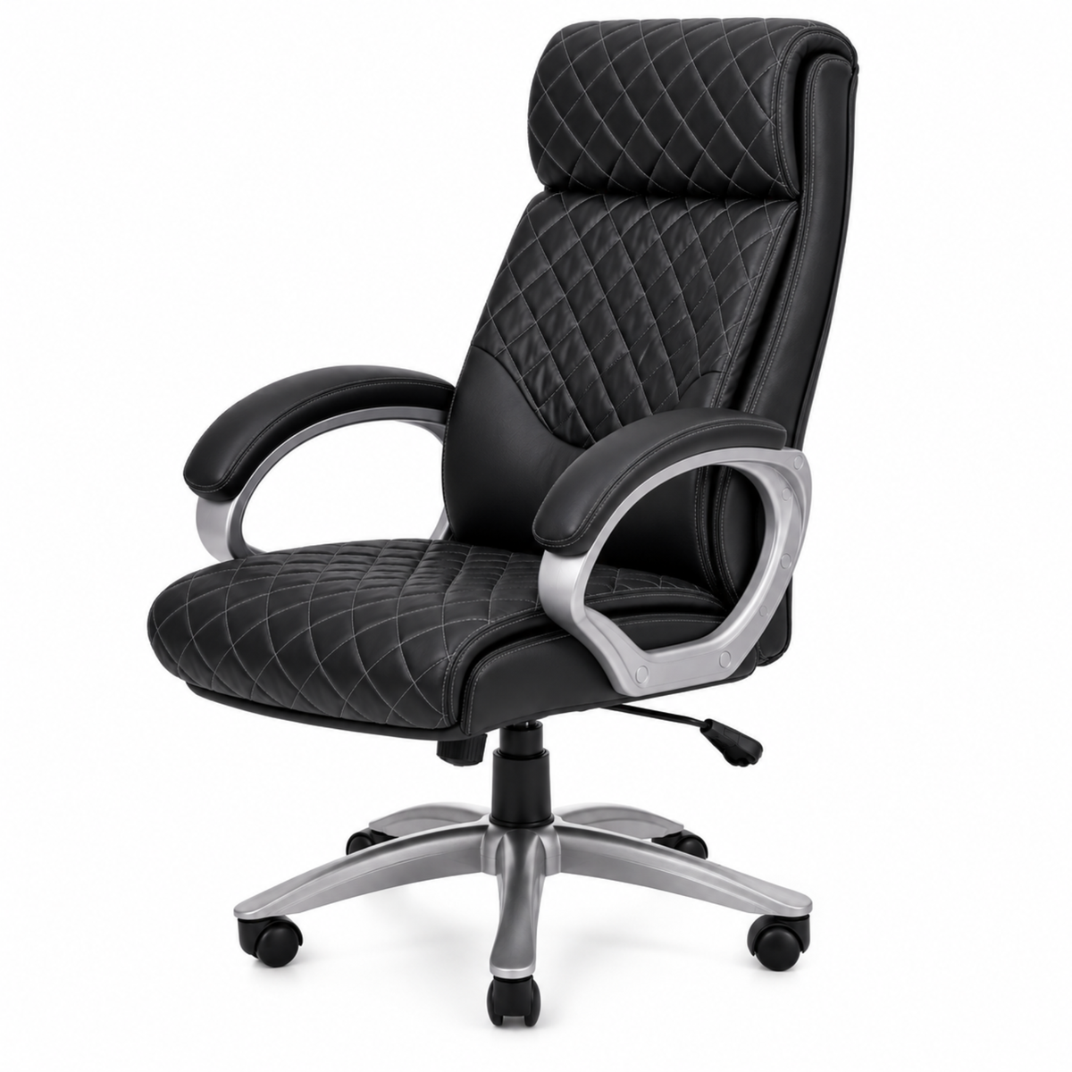 Luxury Executive Office Chair with Diamond Quilted High Backrest, Padded Headrest, Cushioned Armrests, Adjustable Height & Chrome Swivel Base
