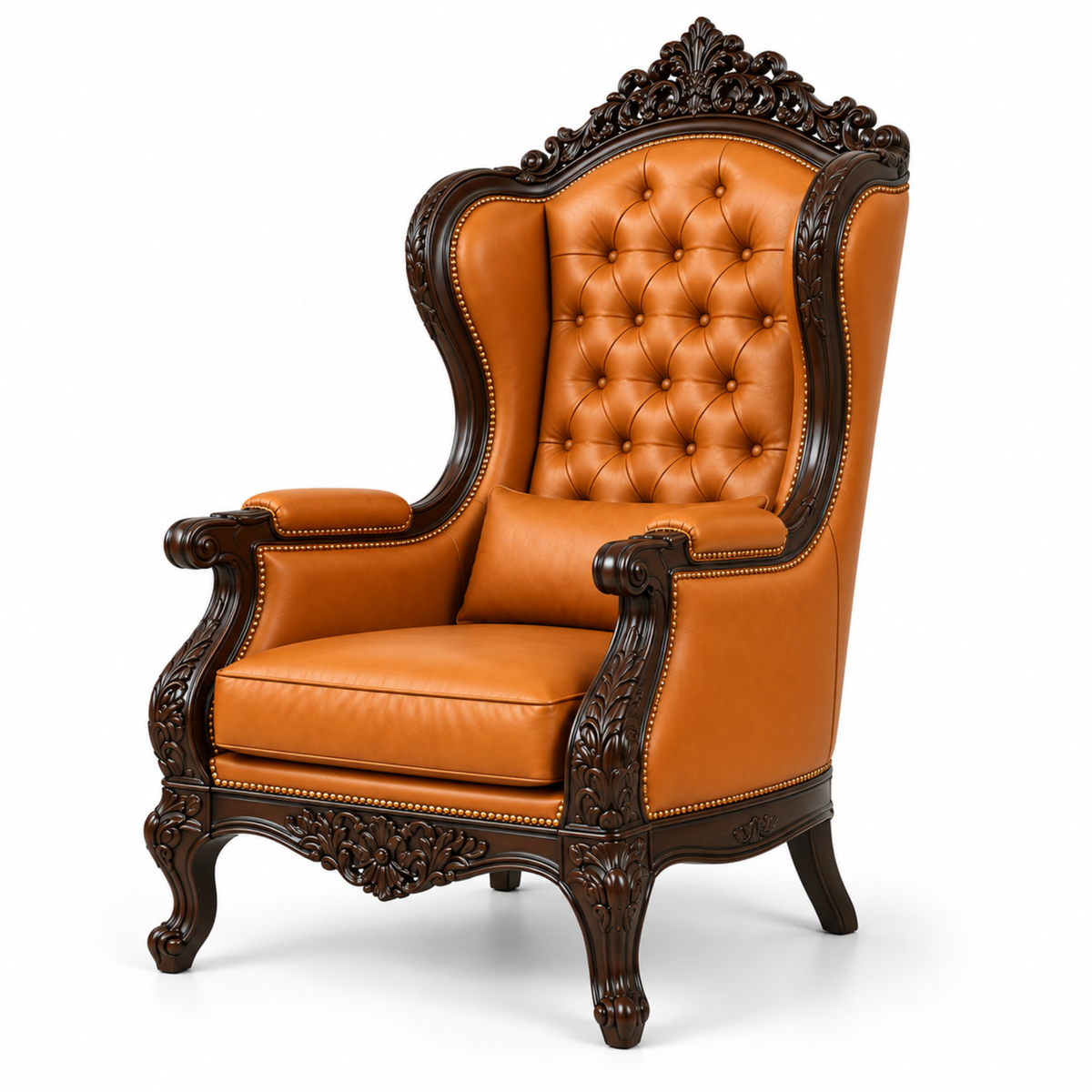 Royal Maharaja High Back Chair, upholstered in luxurious Leatherette, featuring wide armrests and design and Hand Crafting Chair Durable & High Comfort Chair
