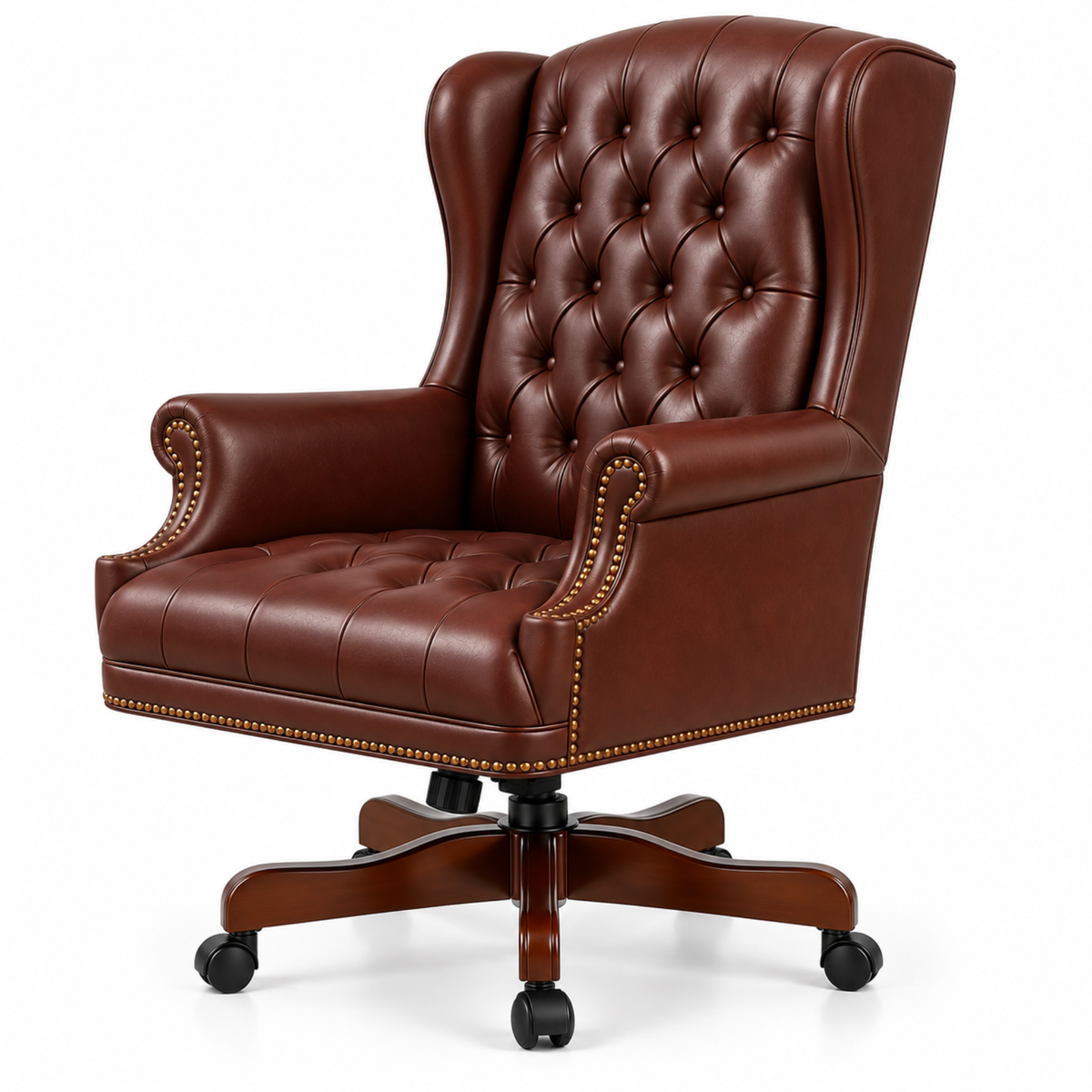 Luxury Wingback Swivel Chair with Wooden Base and Classic Tufted Style Director Desk Chair