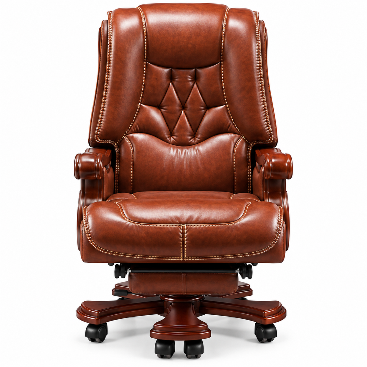 High Back Luxury Office Director Chair Made in Plyboard with Leatherette and High Density Foam & Recliner Feature and Double Wheel with wooden Polish