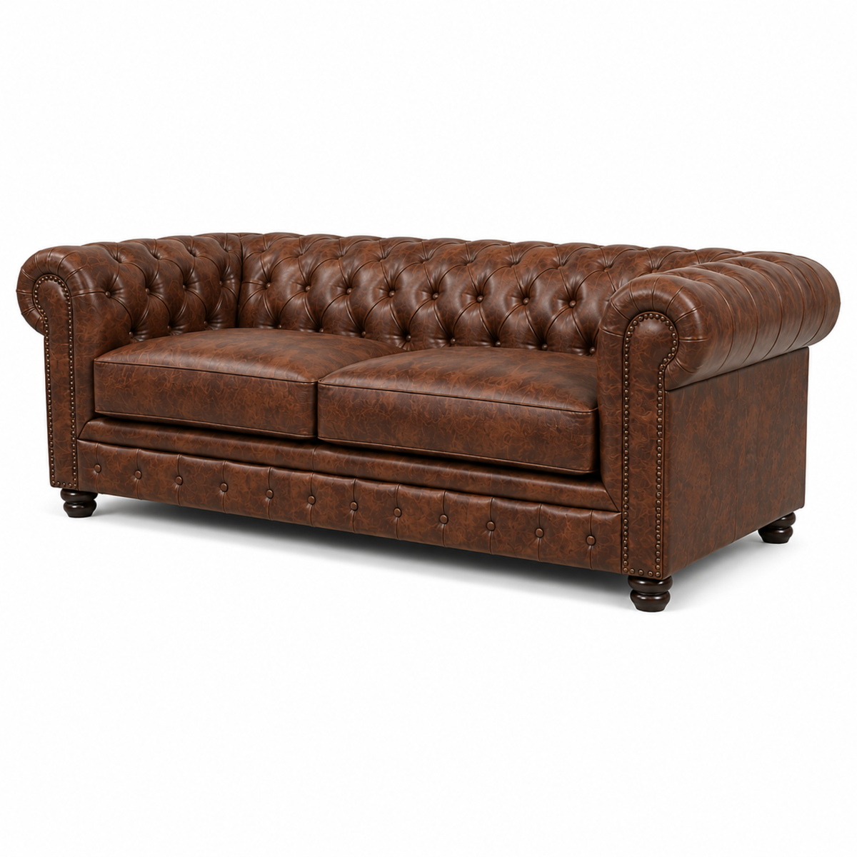 3 Seater chesterfield sofa Modern Design and Leatherette fabric Durable & Comfortable Padded Perfect for living Room -Brown