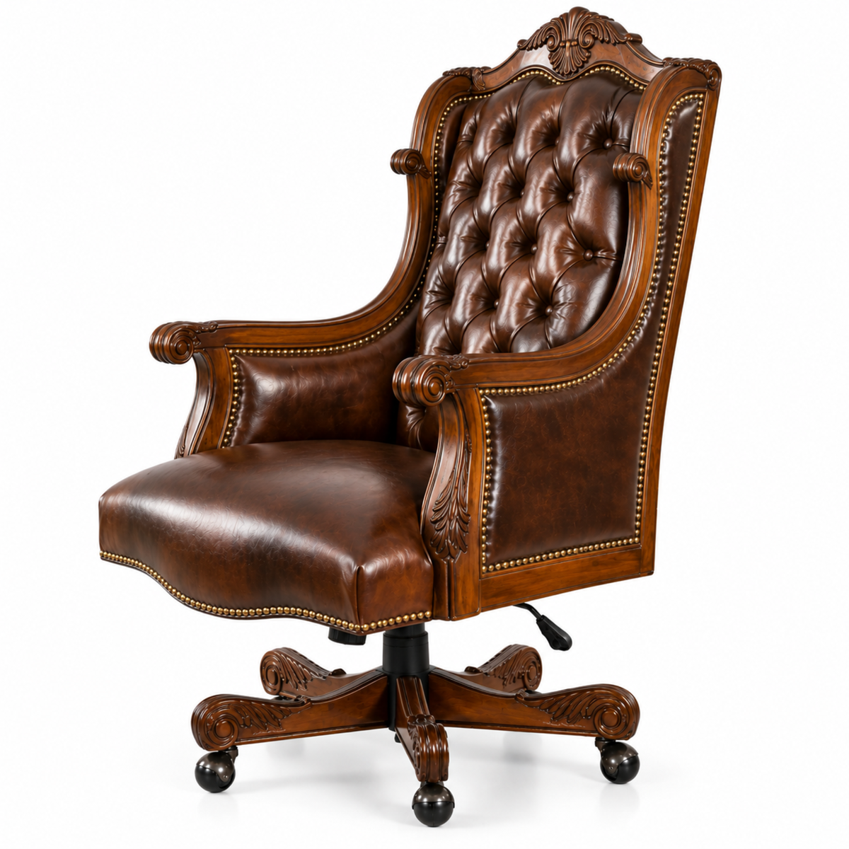 Luxury Design Boss and Director High-Back Leatherette Office Chair Swivel, Adjustable Height, Fixed Armrest, and for Wooden Base