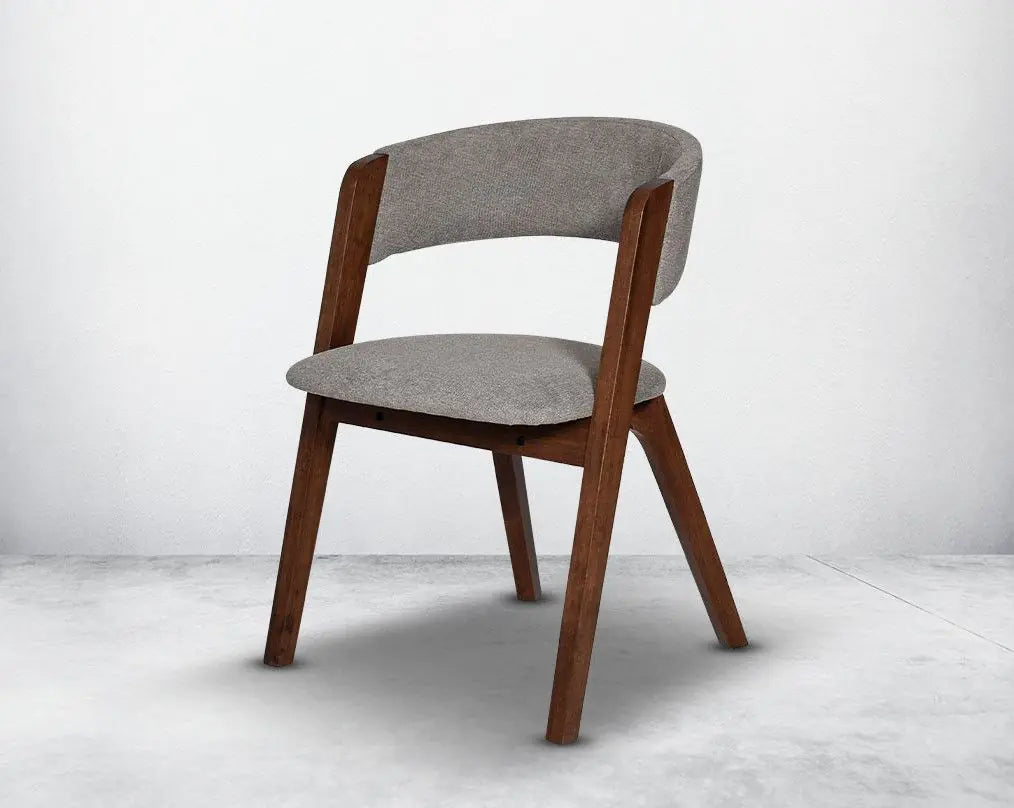 Modern Upholstered Dining Chair with Curved Backrest and Elegant Wood Frame & Comfortable Grey Fabric - Home Kitchen Furniture
