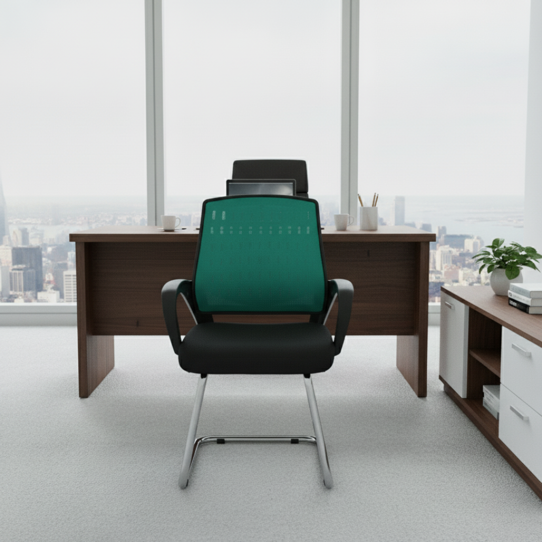 Ergonomic Office Visitor Chair with Breathable Mesh Backrest, Cushioned Seat, and Heavy-Duty Metal Base – Perfect for Reception Areas, Conference Rooms, and Workspaces
