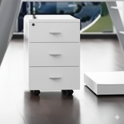 लॉक और पहियों वाले बेस के साथ लकड़ी का पेडस्टल दराज 