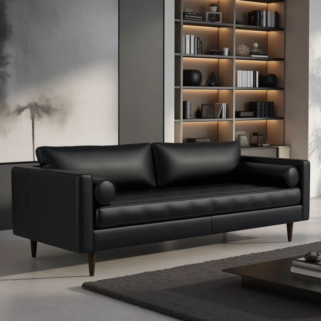 3 Seater Pu leatherette Sofa For Home Furniture & Modern and Durable Design For Living Room and - Black