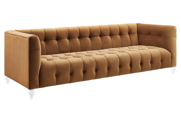 3 Seater Sofa Upholstery Velvet Comfortable Seating Modern And Durable Design For Living Room -Brown
