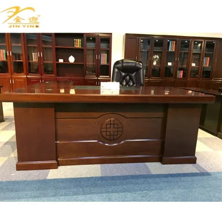 Director & Executive L-Shape Office Table Modern Desk Made in Plyboard with Veneer  Open Shelves & Side Drawer, CPU Storage & Wire Manager - Brown