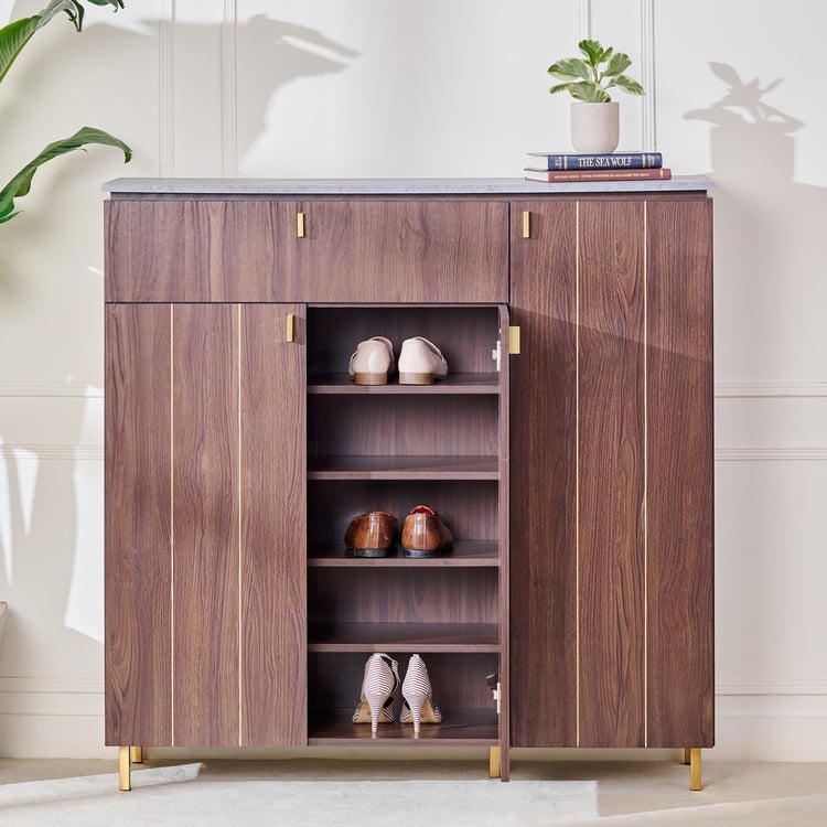Wooden Storage Cabinet with Wooden Shelves, Contemporary Finish and Sturdy Build