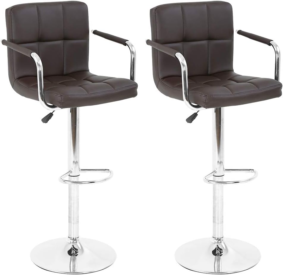 Modern Black Faux Leather Adjustable Swivel Bar Stool with Arms & Chrome Base - Lakdi.com Exclusive