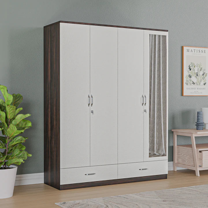 Almirah for Bedroom Use in Premium Particle Board with 4 Doors and 2 Drawer – Compact Design, Modern Finish, Ideal for Storage in Urban Homes