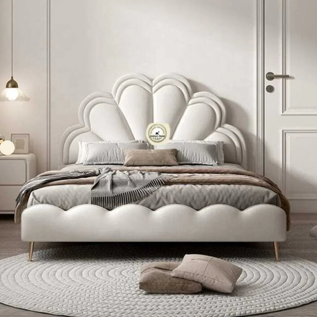 King Size Upholstered Bed – Premium Velvet Finish, Solid Wood Frame, Cushioned Headboard