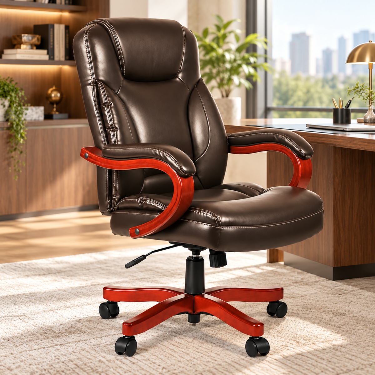 Director office Chair Made in Plyboard with Leatherette Upholstery & Armrest with Height Adjustable & Revolving Chair