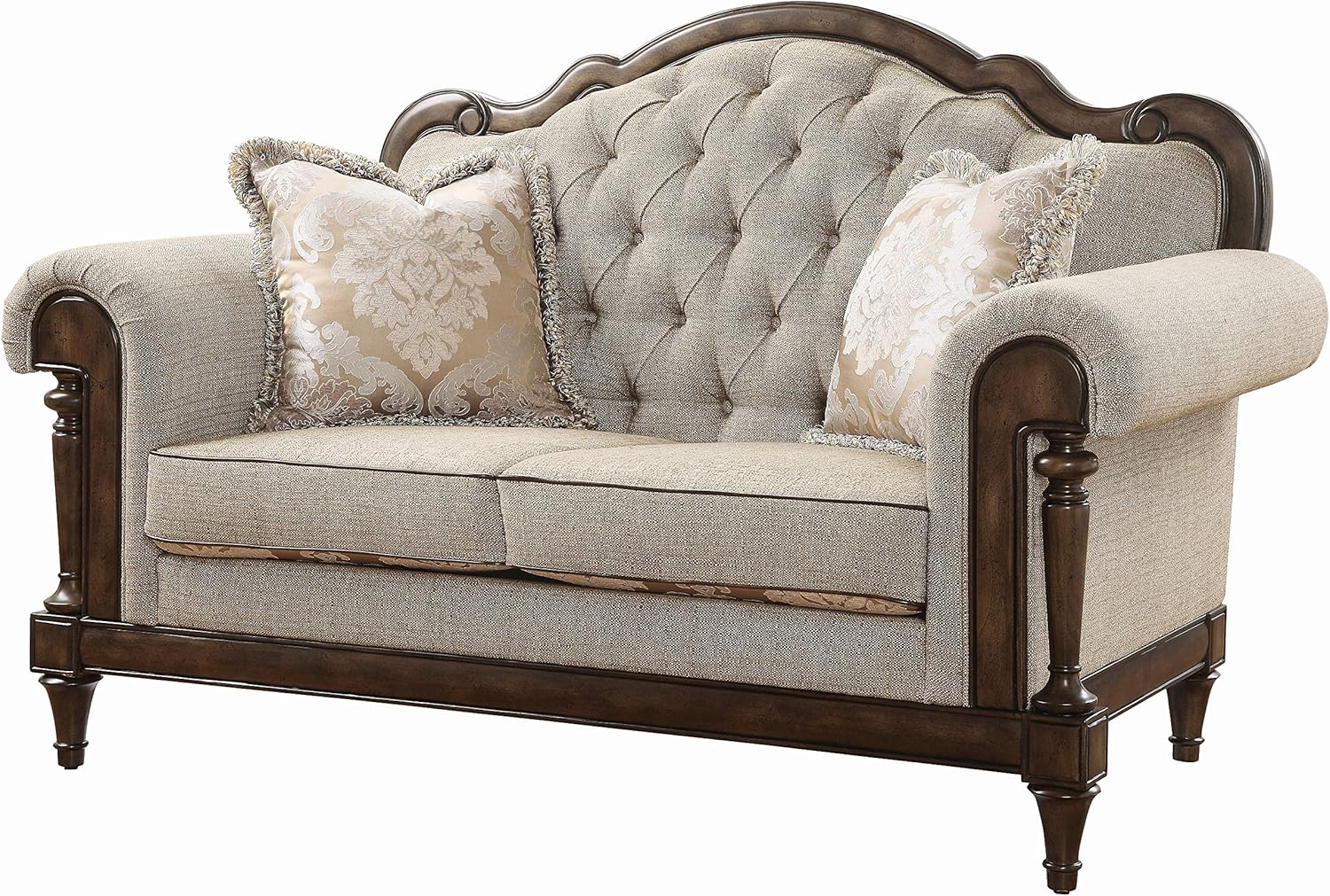 3 Seater Wooden Sofa For Home Furniture, Upholstery Fabric Premium And Durable Design For Living Room and Hall- Cream
