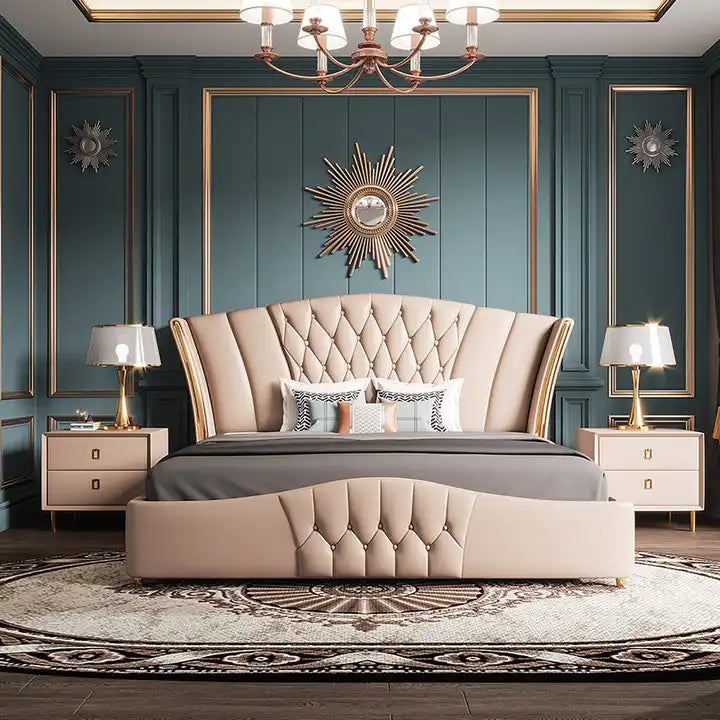Luxury King Size Bed for Home Furniture Made in Wooden with Upholstery Modern Design and Storage & Hydraulic Hydraulic Lift Mechanism