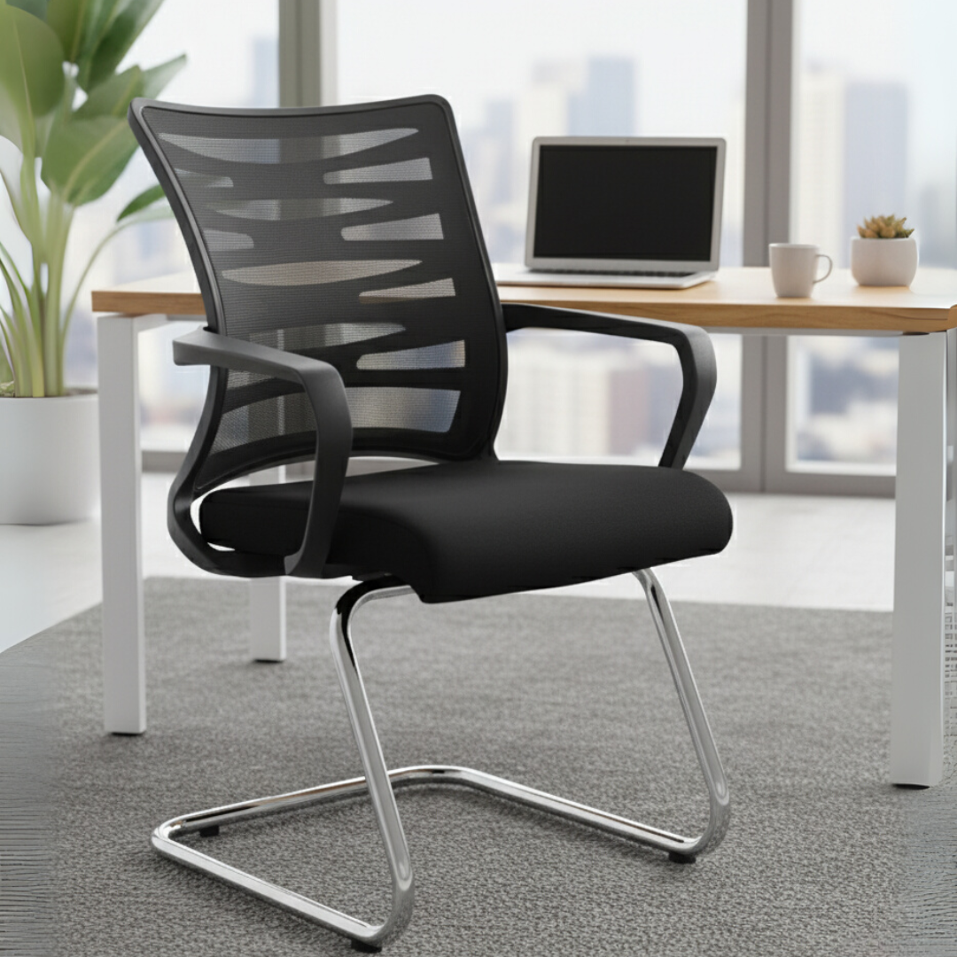 Ergonomic Office Visitor Chair – Mesh Back & Chrome Metal Legs