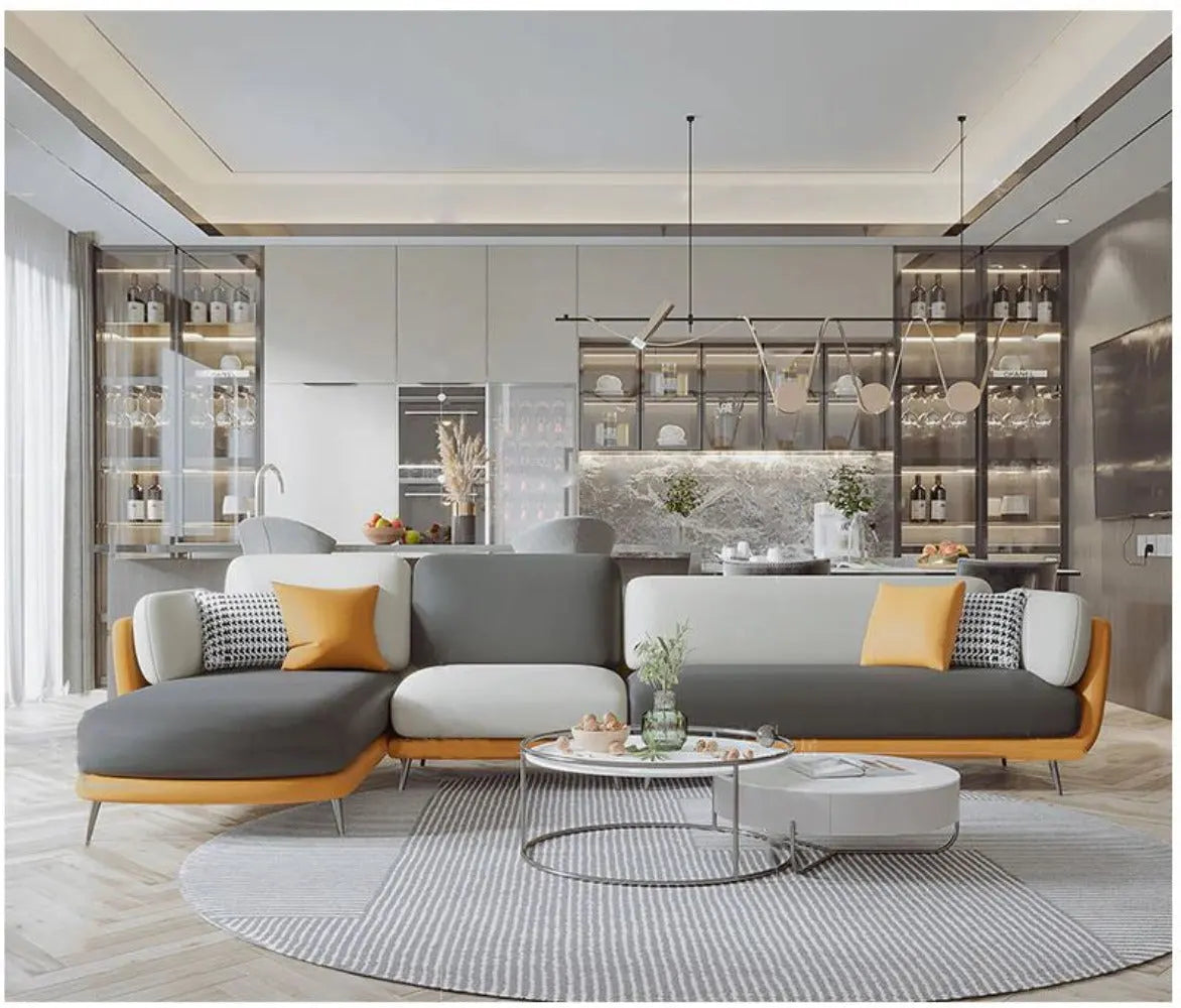 L-Seater Sofa for Home Use with Suede Upholstery, High-Quality Fabric, and Solid Premium Wood – A Perfect Blend of Comfort and Modern Design.