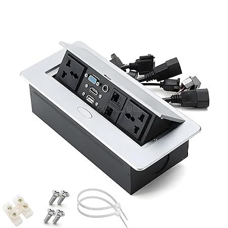 কনফারেন্স টেবিল কানেক্টিভিটি এবং ডেটা বক্স পপ আপ বক্স/কেবল কাবি, HDMI, VGA, অডিও, LAN এবং পাওয়ার পোর্ট সহ (কালো) 