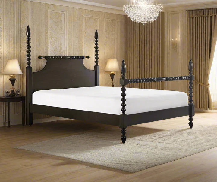 Poster Bed Elegant Solid Sheesham Wood in Walnut Finish – Royal Look with Lasting Durability