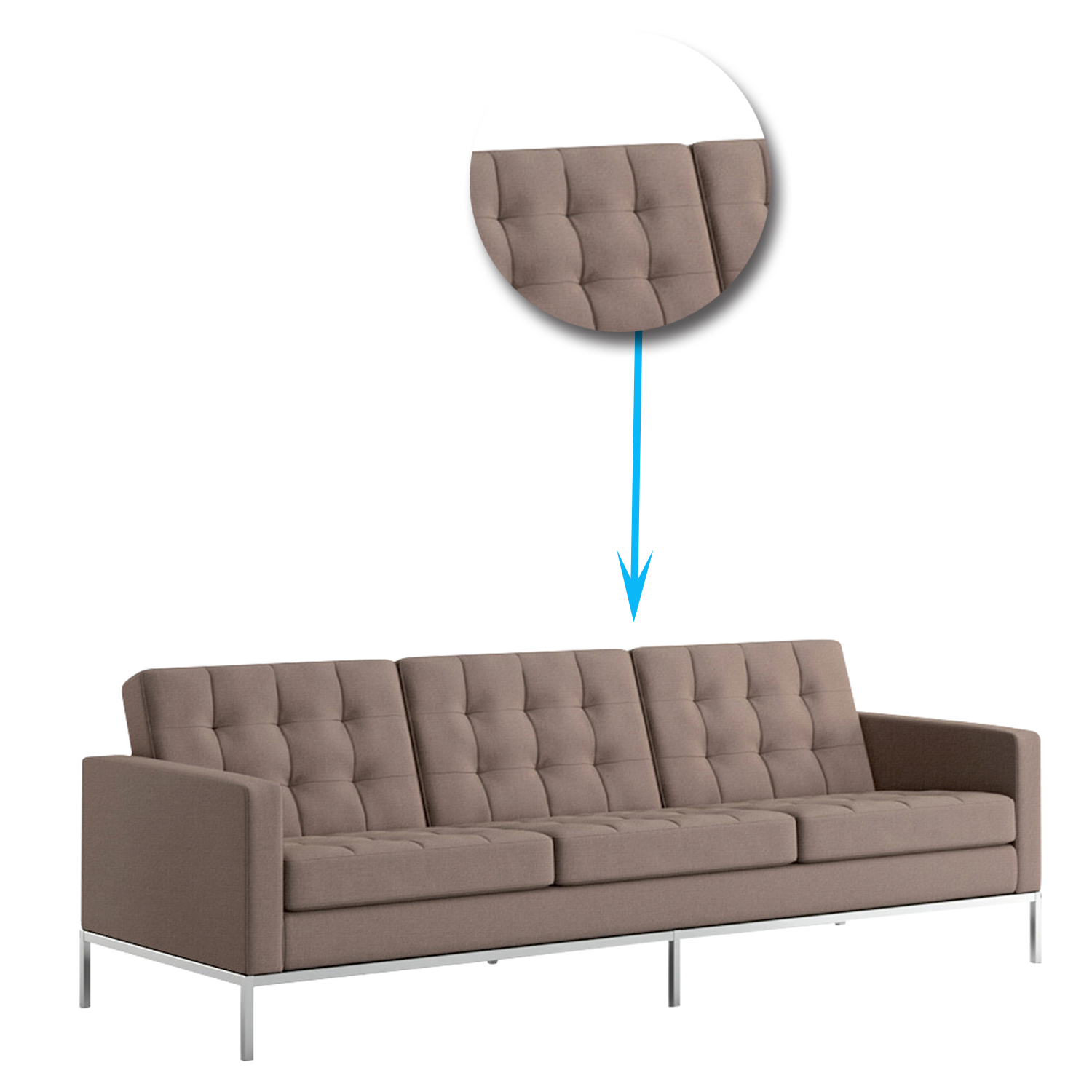 Metal Frame Legs Base Cushioned Fabric Sofa