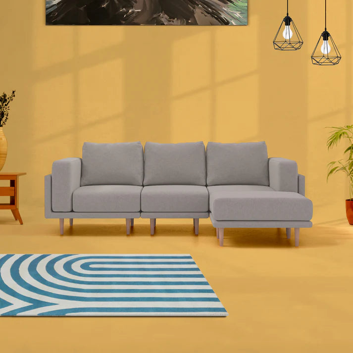 L Shape Sofa For Home Furniture Upholstery Fabric Premium Durable Design For Living Room -Grey