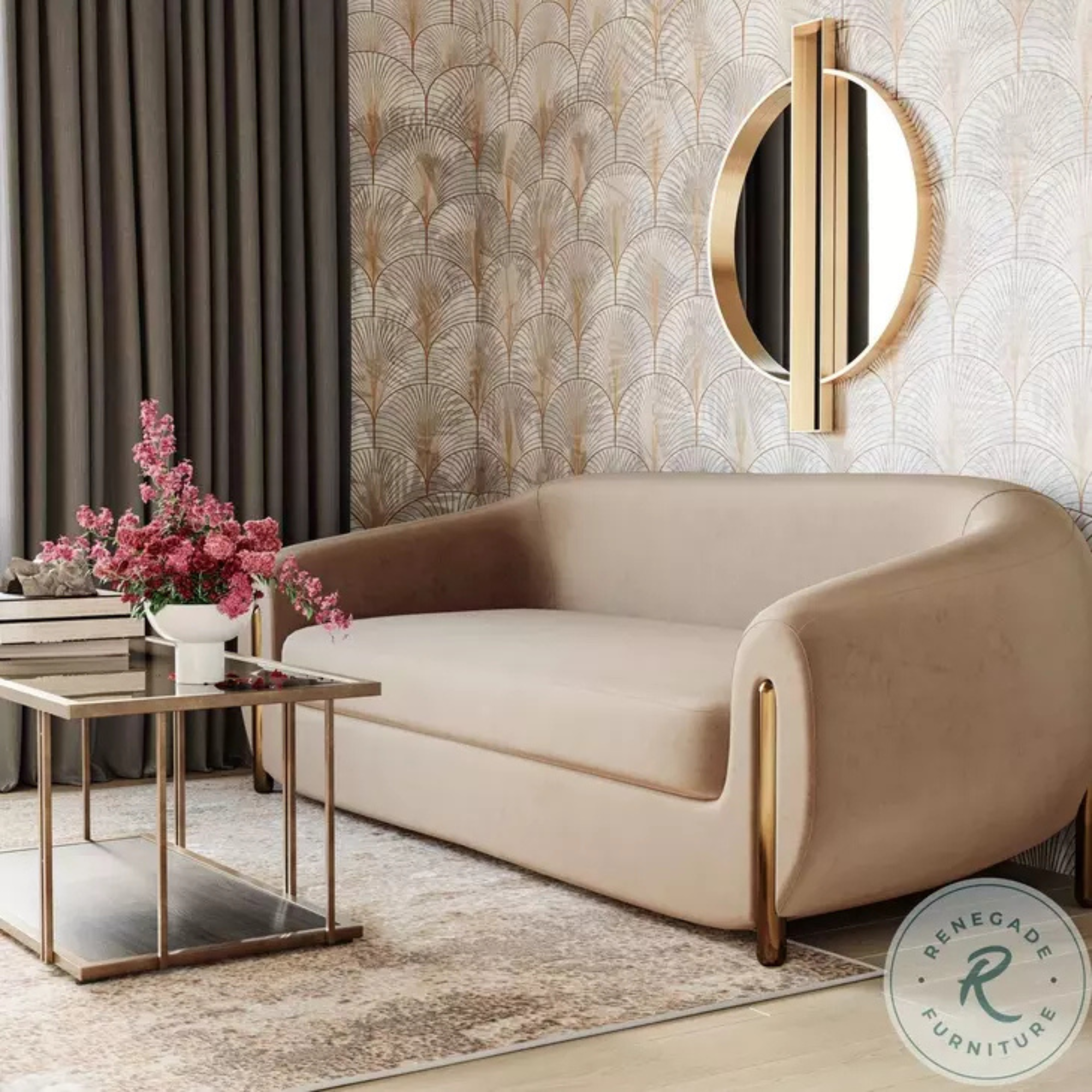 3 Seater Sofa For Home Furniture, Upholstery Velvet Modern and Durable Design For Living Room and Office- Beige