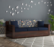3 Seater Wooden Sofa For Home Furniture Upholstery Fabric Premium Comfortable Sofa Durable Design For Living Room -Navy Blue
