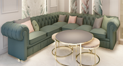 L Shape Sofa For Home Furniture Upholstery Velvet Luxury Comfort Sofa & Durable Design For Living Room -Green