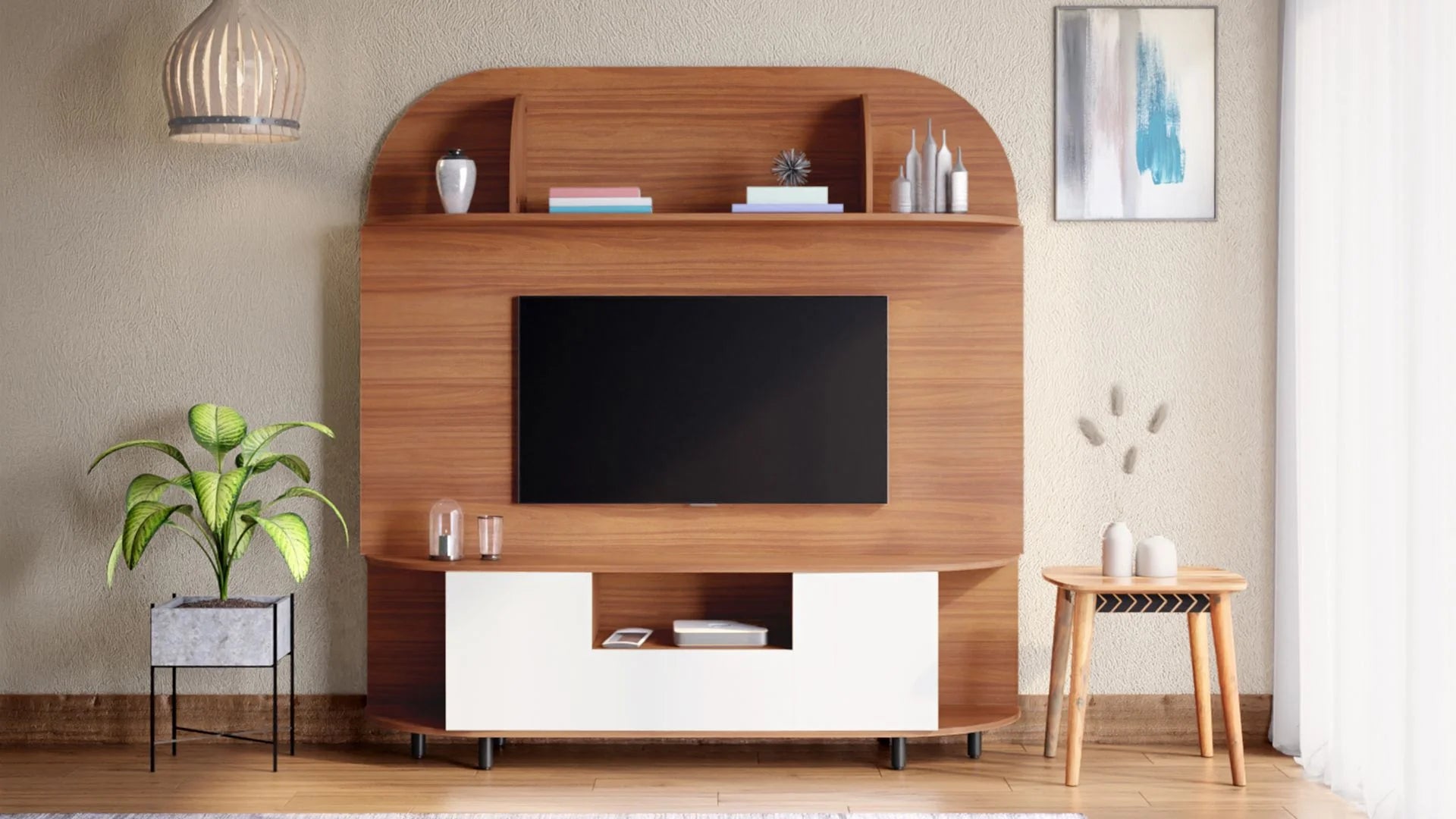 Wooden TV Wall Cabinet with Durable Wall-Mount Design, and Multiple Storage Sections for Modern Look