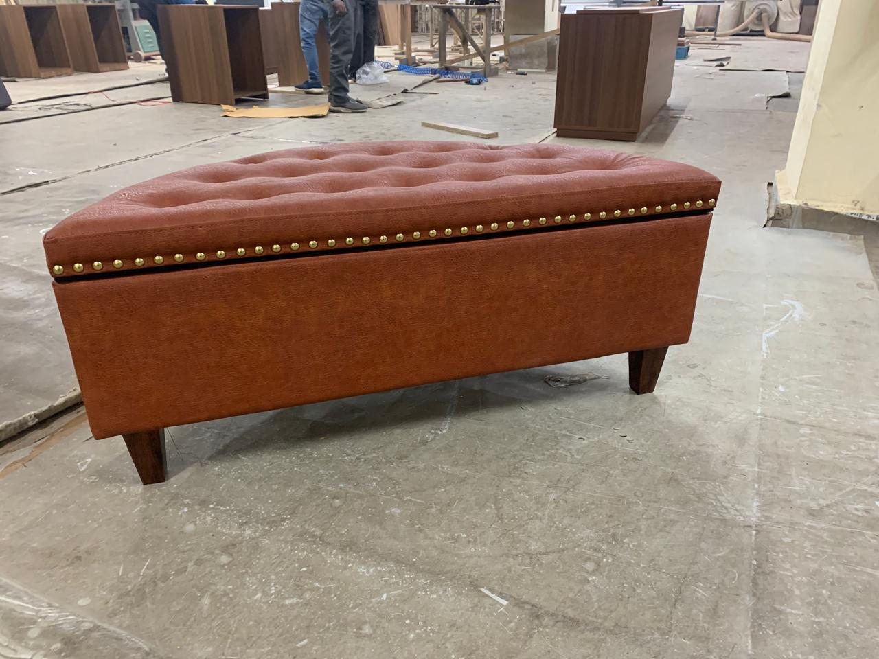 Ottoman with Storage with Suede Fabric Upholstery & Wooden Base