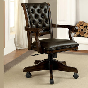 Luxury Office Director Chair Tufted Design Made in Solid wood with Leatherette and Soft Padded - Armrest and Swivel Base and Polish- Dark-brown