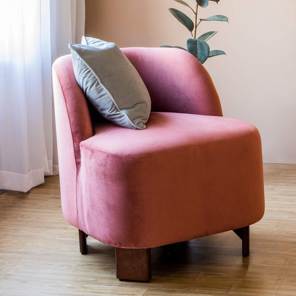 लाउंज सोफा घुमावदार बैकरेस्ट आधुनिक और टिकाऊ आर्मलेस कुर्सियां ​​लिविंग रूम या बेडरूम के लिए मखमल में असबाबवाला - गुलाबी